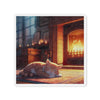 Cozy Fireplace Cat Die-Cut Magnet — Sleeping Kitten Home Décor