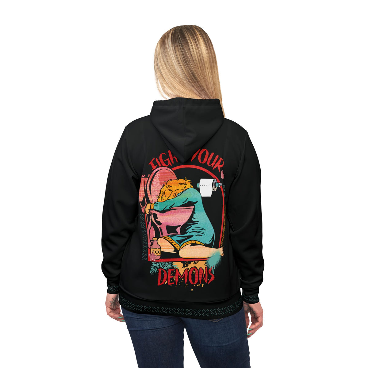 Hoodie — Fight Your Demons Retro Graphic Hooded Sweatshirt