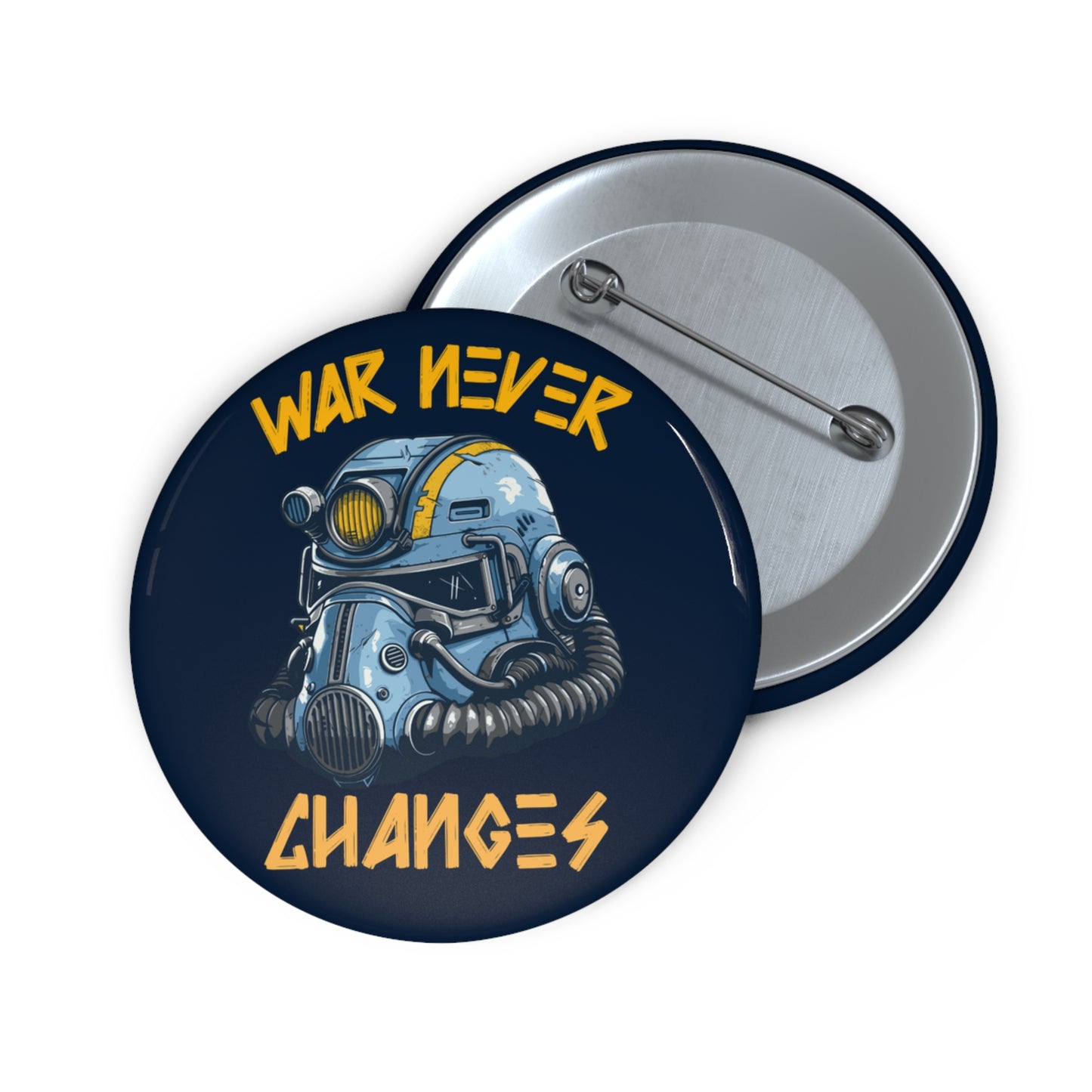 Fallout War Never Changes Pin Button — Retro Post‑Apocalyptic Helmet Badge