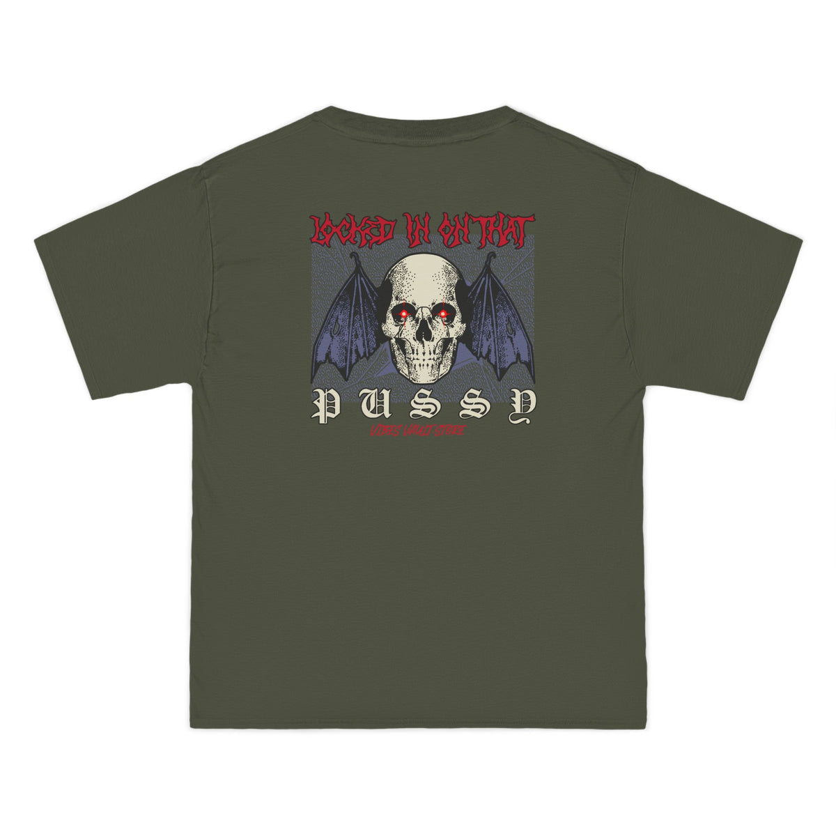 "Locked in on that Pussy" Humor Bat Skull - T-shirt Top - Retro Graphic Tee - Fall Halloween 2026