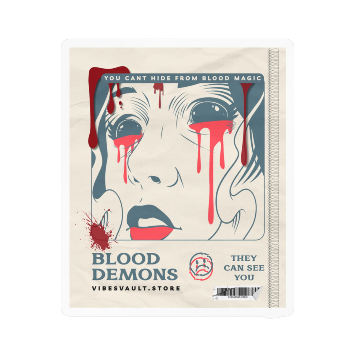 Blood Demons Kiss-Cut Vinyl Decal — Retro Horror Sticker ("You Can't Hide From Blood Magic") — Halloween 2026