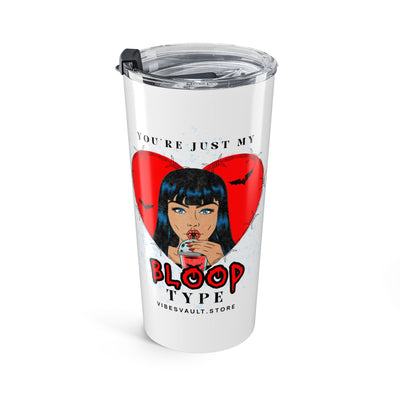 20oz Stainless Tumbler — 'Blood Type' Vampire Red Heart Skull Design— Halloween 2026