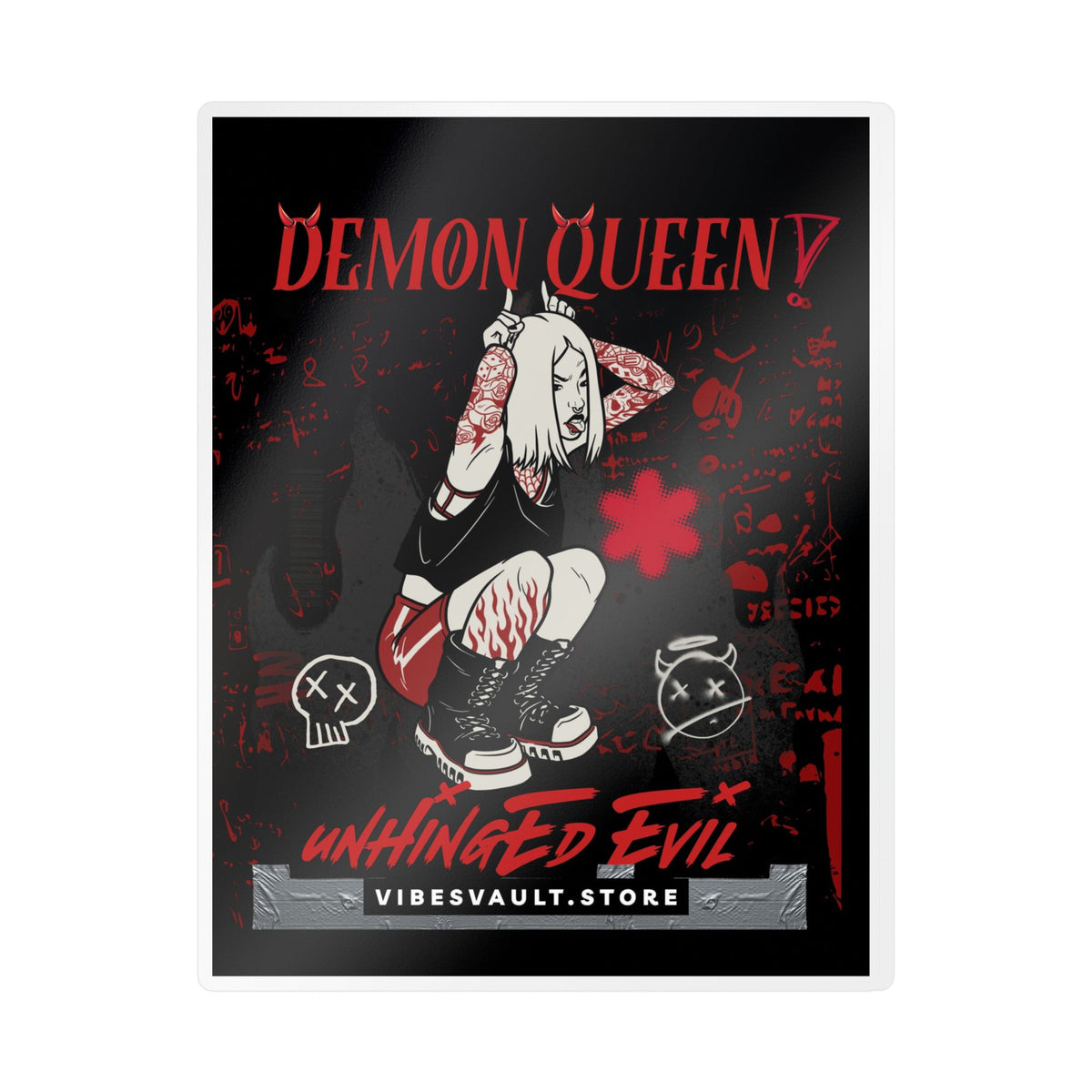 Demon Queen Kiss-Cut Vinyl Decal — Gothic Punk Sticker ("Unhinged Evil")— Halloween 2026