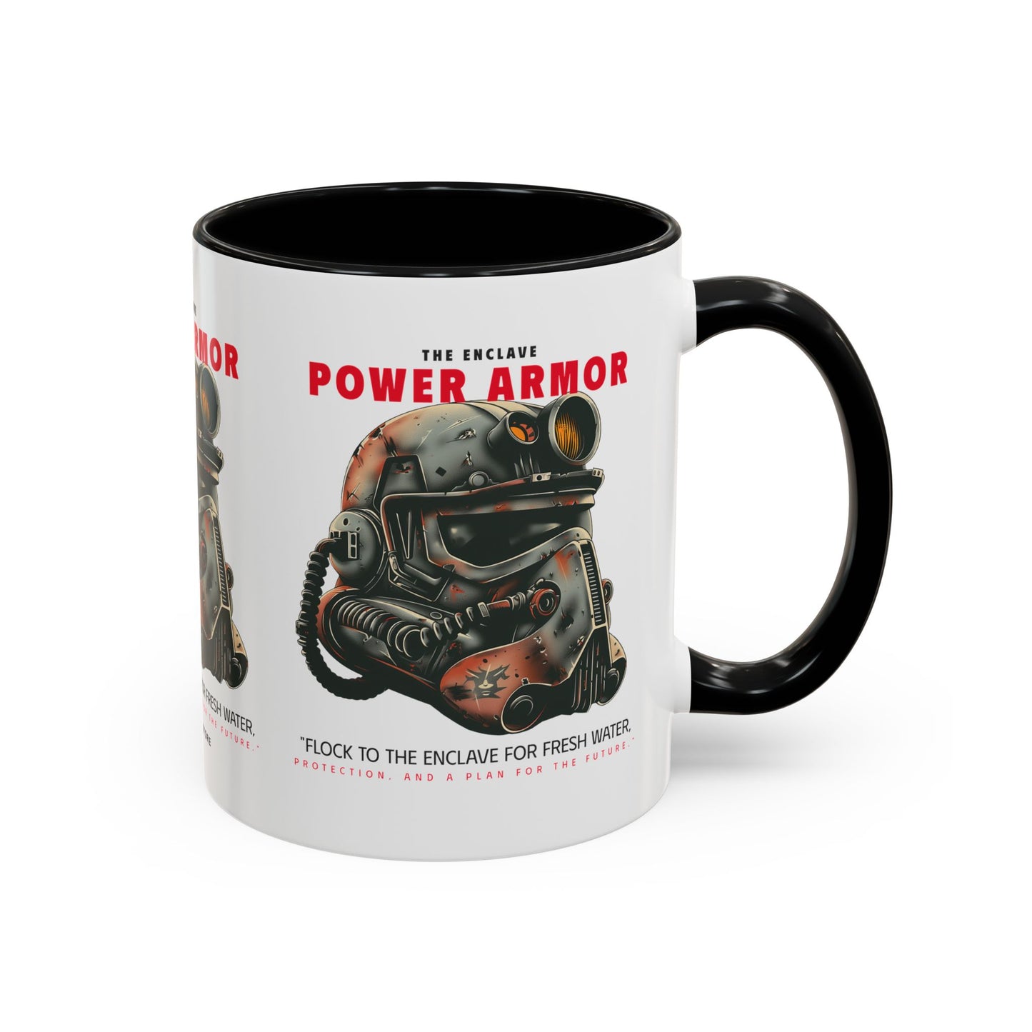 Power Armor Accent Coffee Mug — Fallout Enclave Helmet Design (11/15oz)