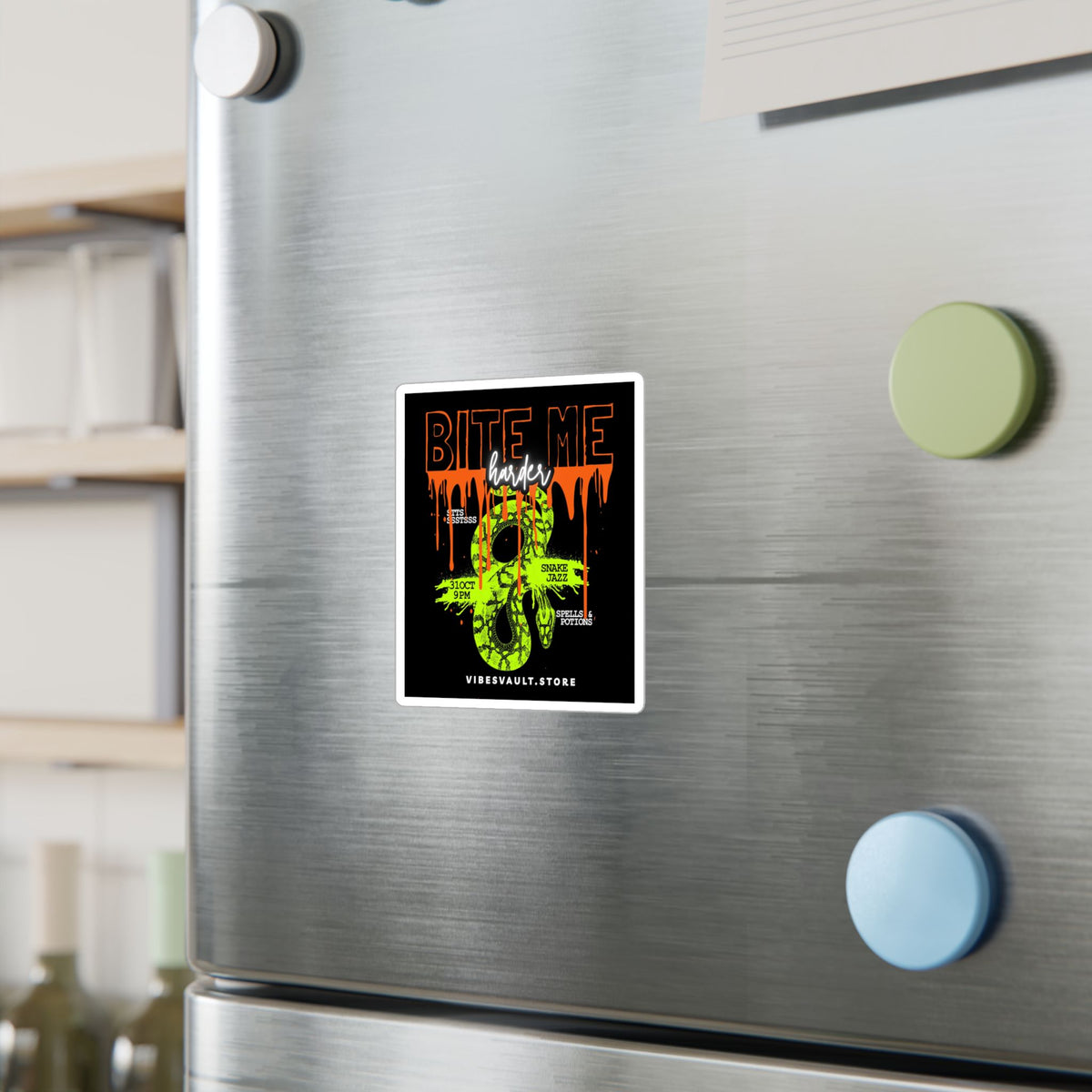 Vinyl Sticker — "Bite Me Harder" Neon Snake Kiss-Cut Decal— Halloween 2026