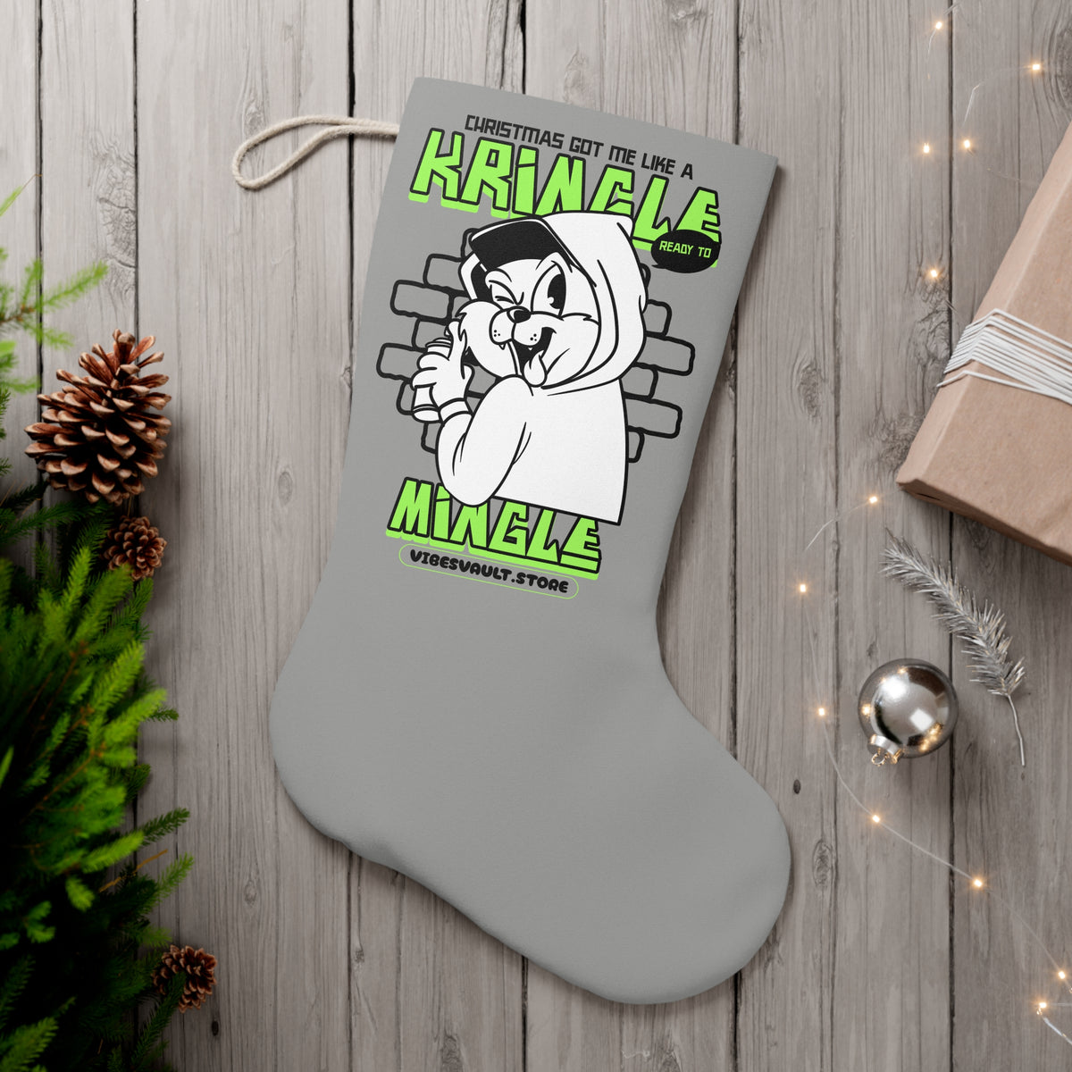 Kringle Mingle Santa Stocking - Funny Retro Grinch-Inspired Christmas Stocking