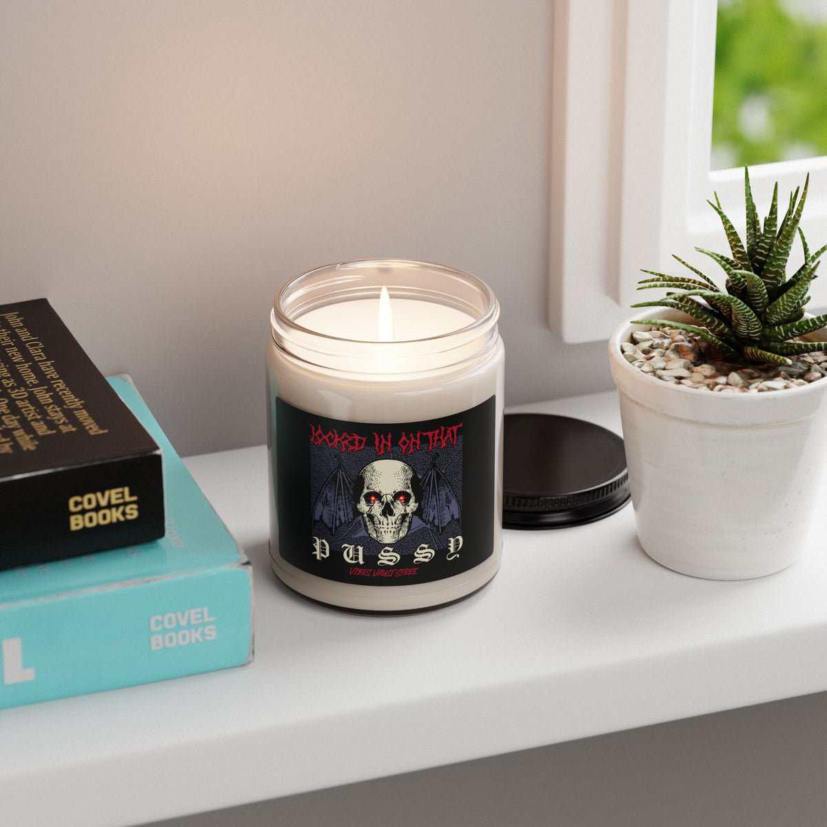 Skull & Wings Scented Soy Candle — "Hooked Up On That Pussy" 9oz (Goth/Alternative)— Halloween 2026
