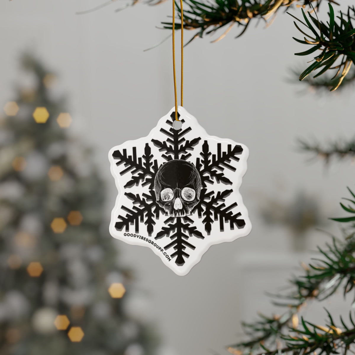 Black Goth Skull Snowflake Christmas Ornament 1pc, 3pcs, 5pcs, or 10pcs