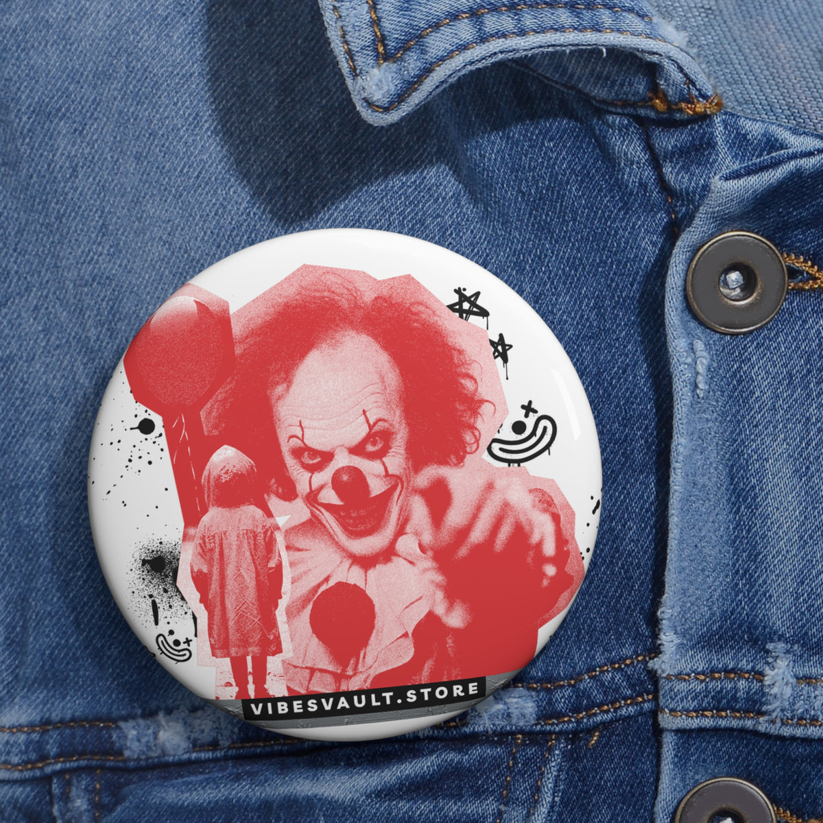 Evil Clown Button - Kid with Red Balloon Pin - Scary Movie Inspo - Fall Halloween 2026