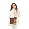 Cozy Fireplace Cat Canvas Tote Bag — 'I Could Stay Here' Autumn Bookbag