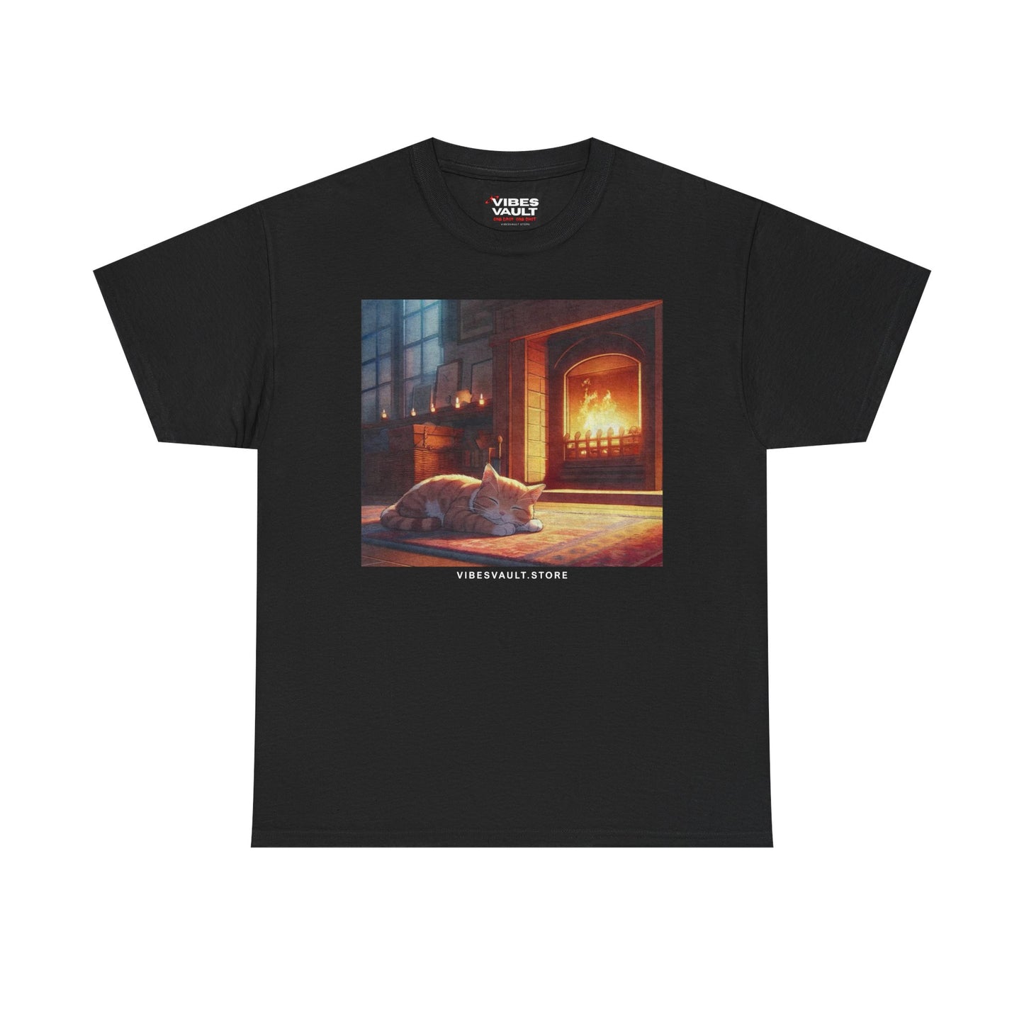 Cozy Fireplace Cat T‑Shirt
