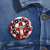 Red Rocket Corp Fallout Round Pin Button — Retro Space Rocket Video Game Badge