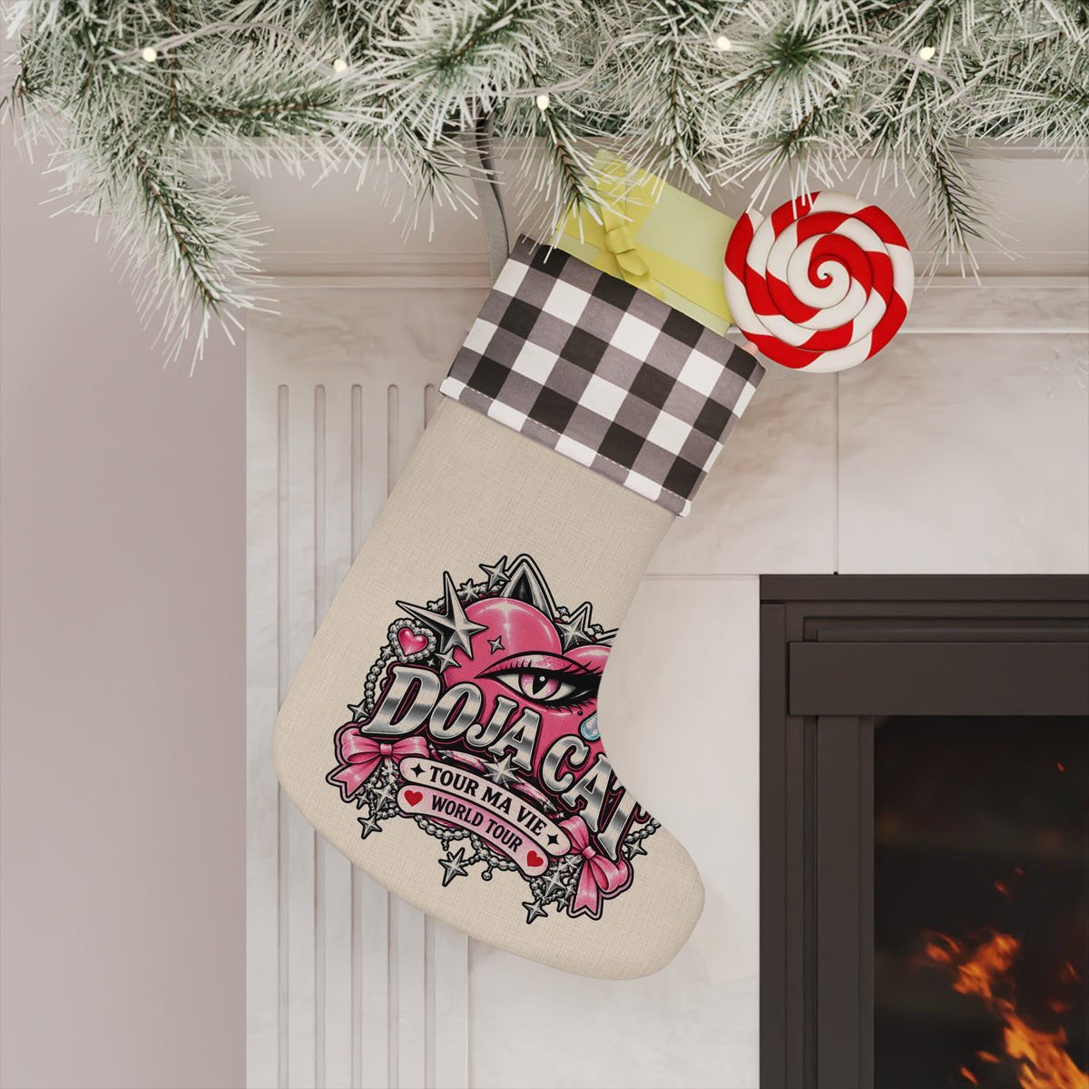 Pink Heart Chrome Eye Christmas Stocking