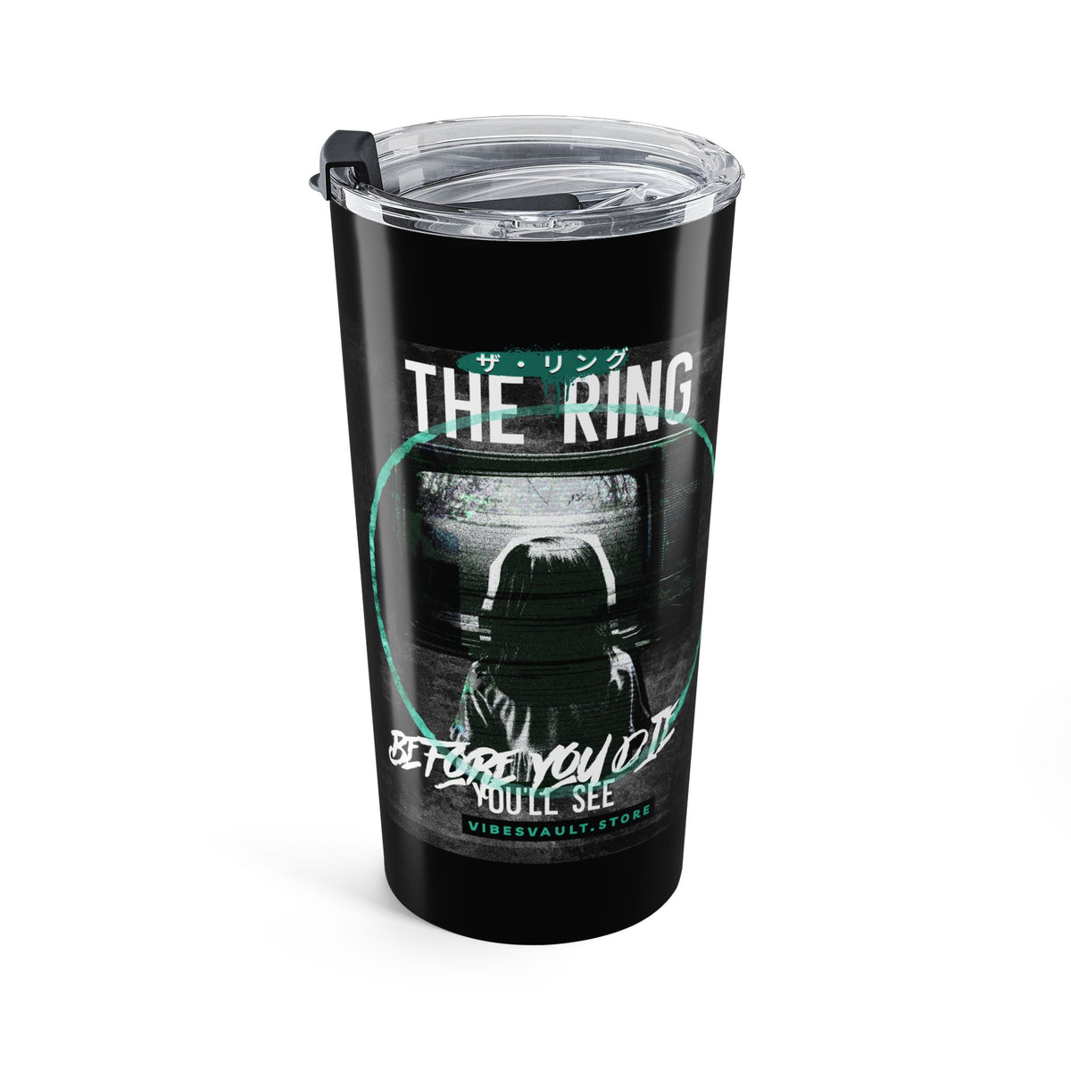 20oz Travel Tumbler - 'The Ring' Horror Movie Graphic Insulated Cup— Halloween 2026