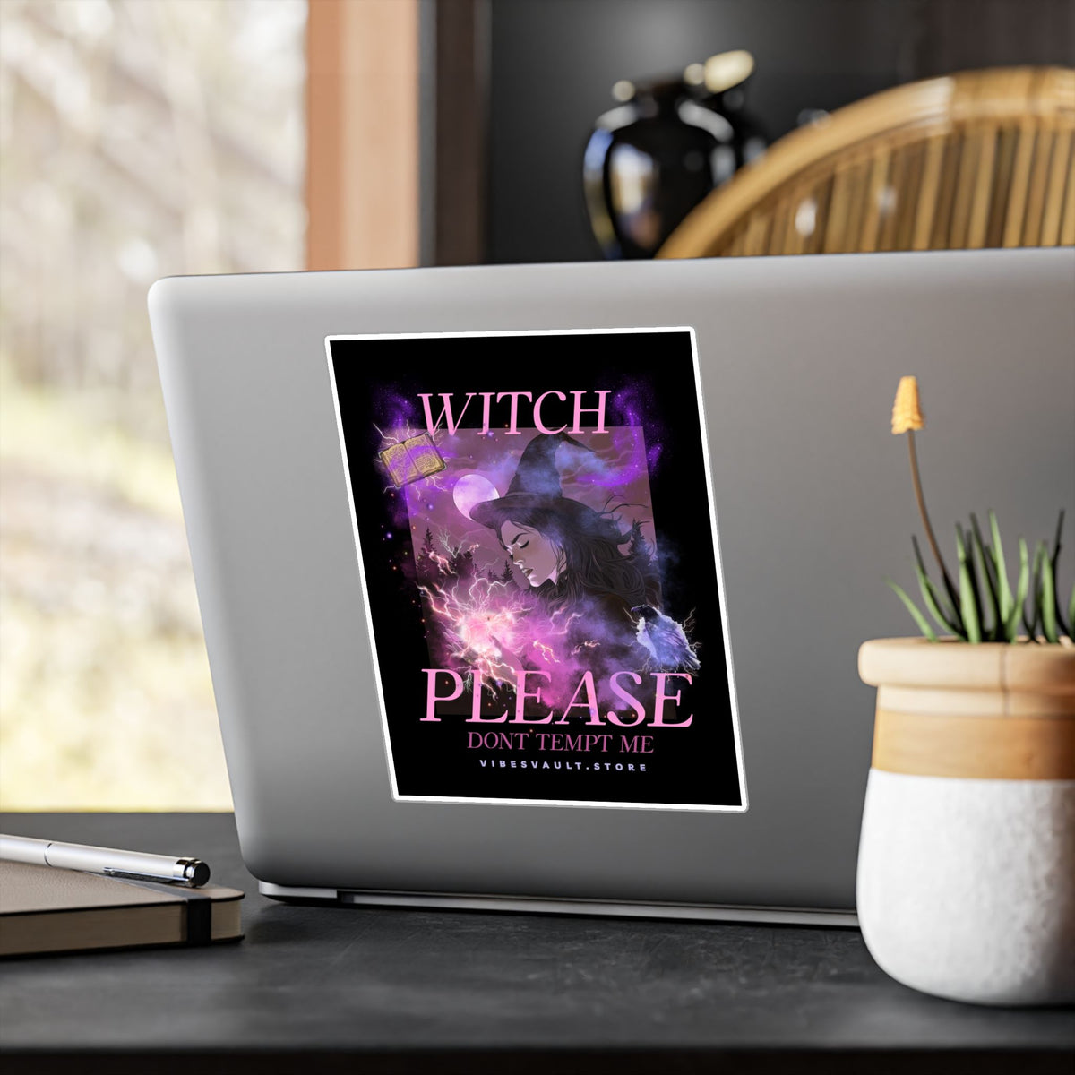 Witch Please Vinyl Sticker — 'Don't Tempt Me' Gothic Witchy Kiss-Cut Decal— Halloween 2026