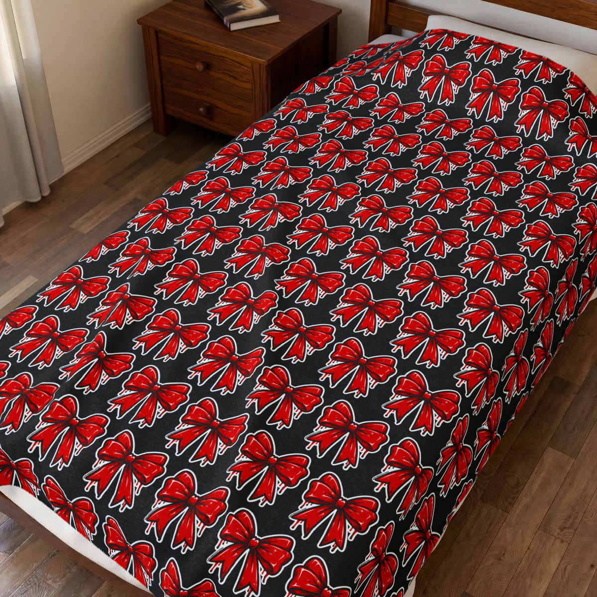 HOLIDAY Red Bow Velveteen Plush Blanket