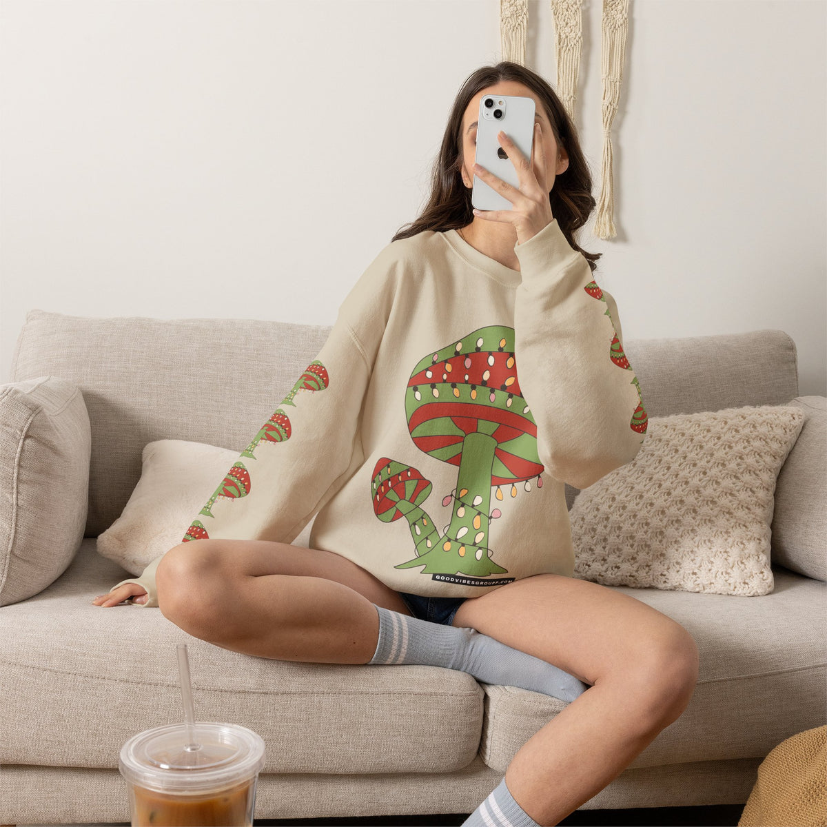 Mushroom Tree Crewneck Sweatshirt — Festive Toadstool Holiday Graphic