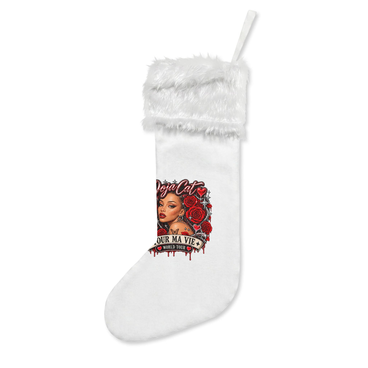 Red Roses Chrome Portrait Christmas Stockings (Flannel)