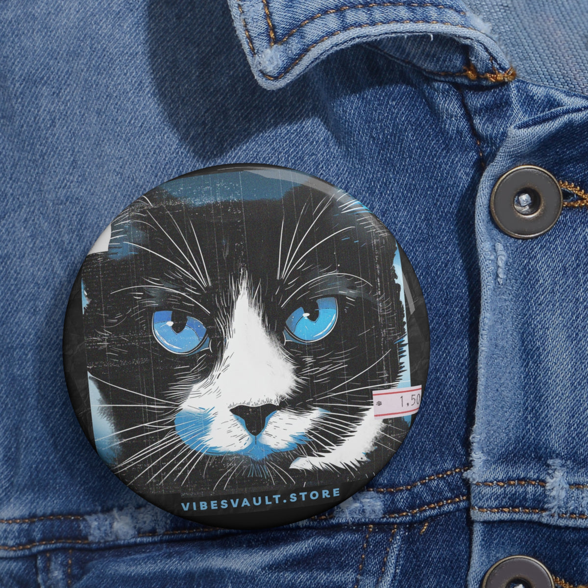Black Halloween Cat with Blue Eyes Badge Pin Button - Fall Halloween 2026