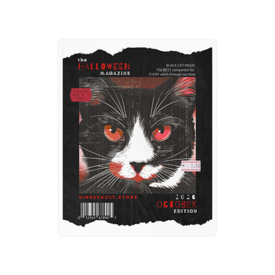 Red Black Cat Sticker- 'Halloween Magazine' Black Cat Kiss-Cut Vinyl Decal October Edition — Halloween 2026