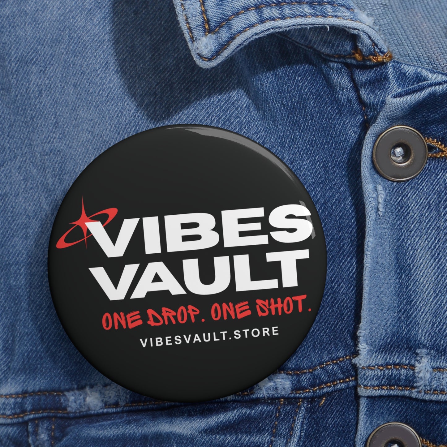 Vibes Vault Logo Pin Button with Starburst