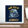 Die-Cut Sticker — Fallout Retro Power Armor Helmet with “War Never Changes” Quote