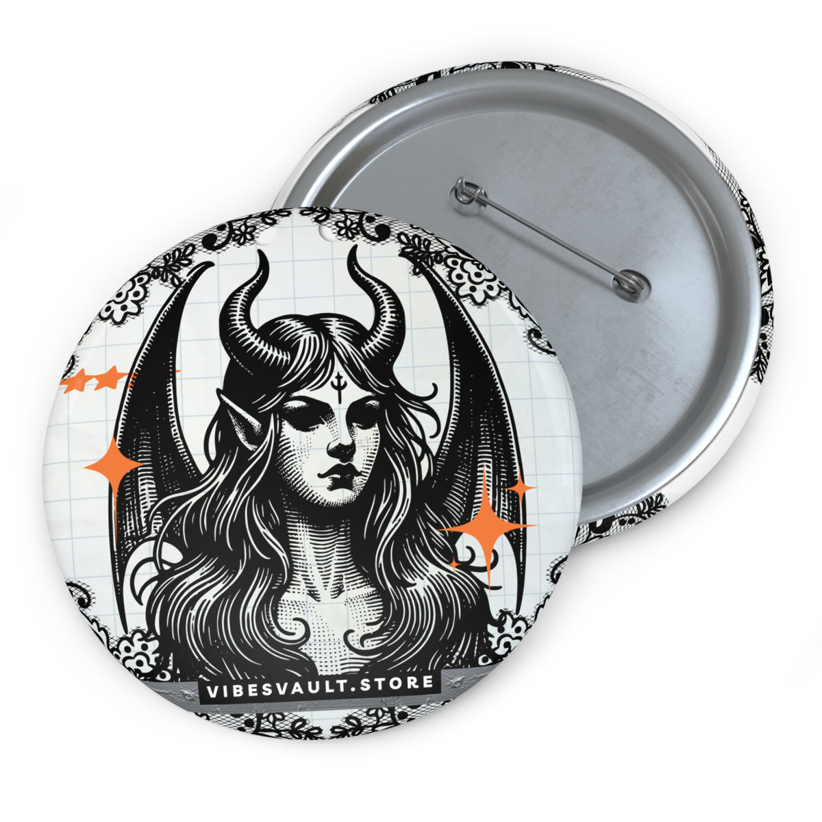 Demon Queen Pin - Black and Orange Button Badge - Fall Halloween 2026