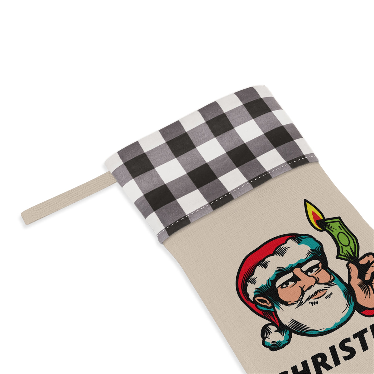 HOLIDAY Santa Burning Money Christmas Stocking
