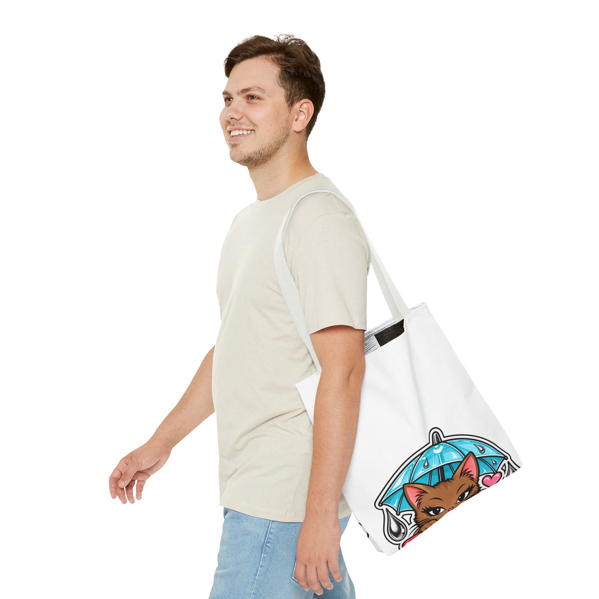 Brown Cat Umbrella All-Over Print Tote Bag