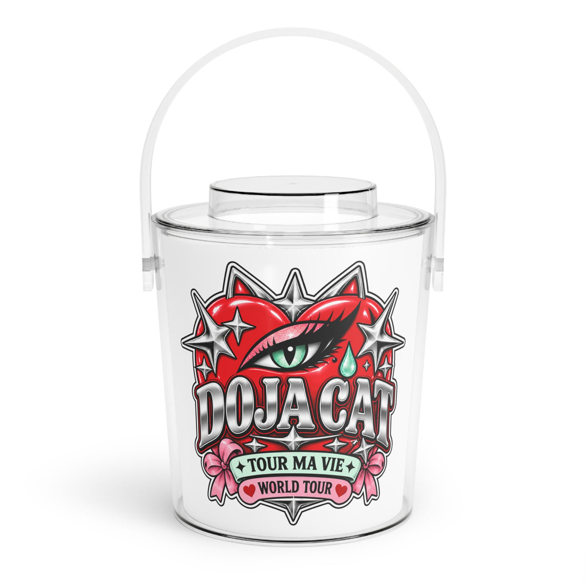 Red Heart Chrome Eye Ice Bucket with Tongs