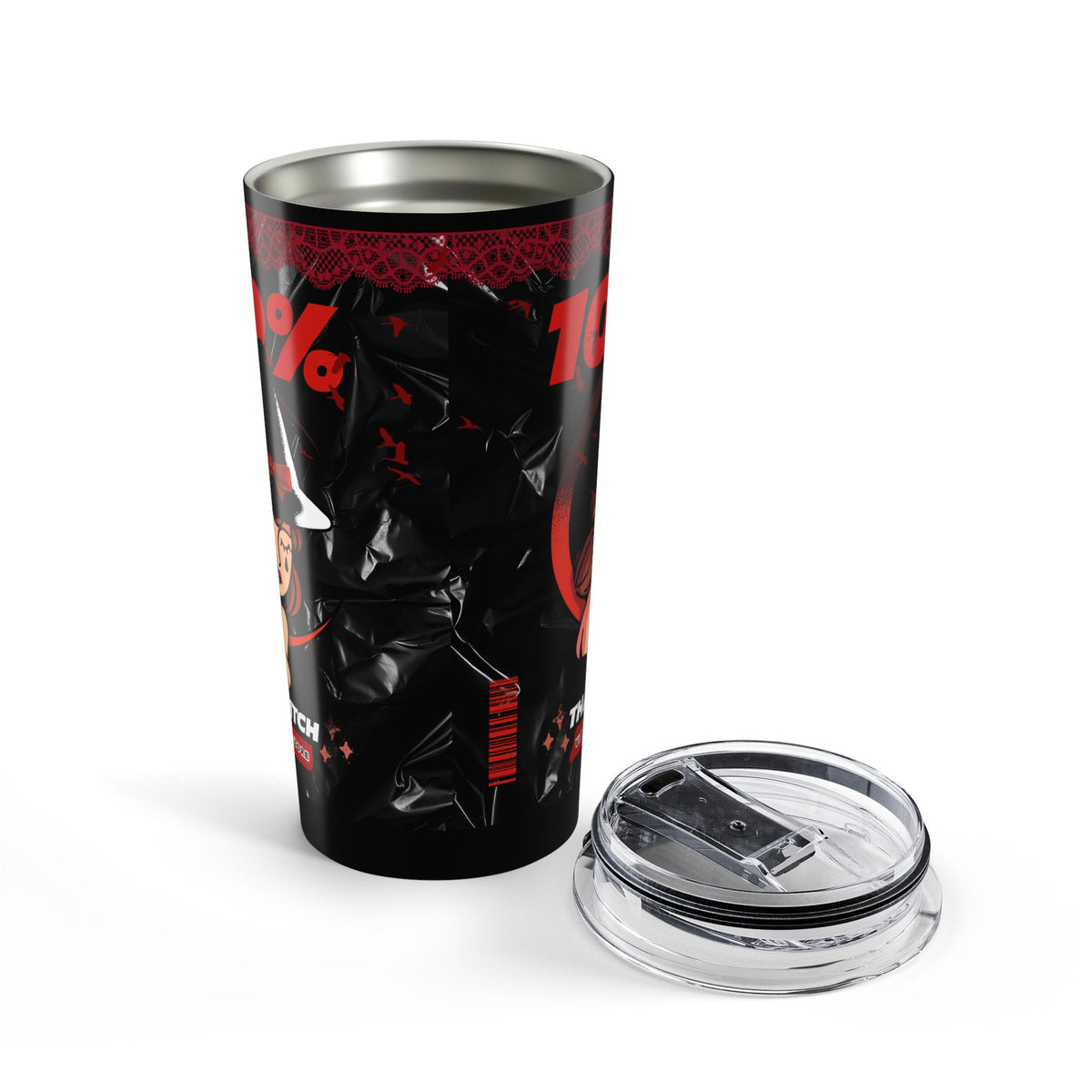 20oz Red & Black 100% THAT WITCH Tumbler — 10% Cup Graphic Travel Mug— Halloween 2026