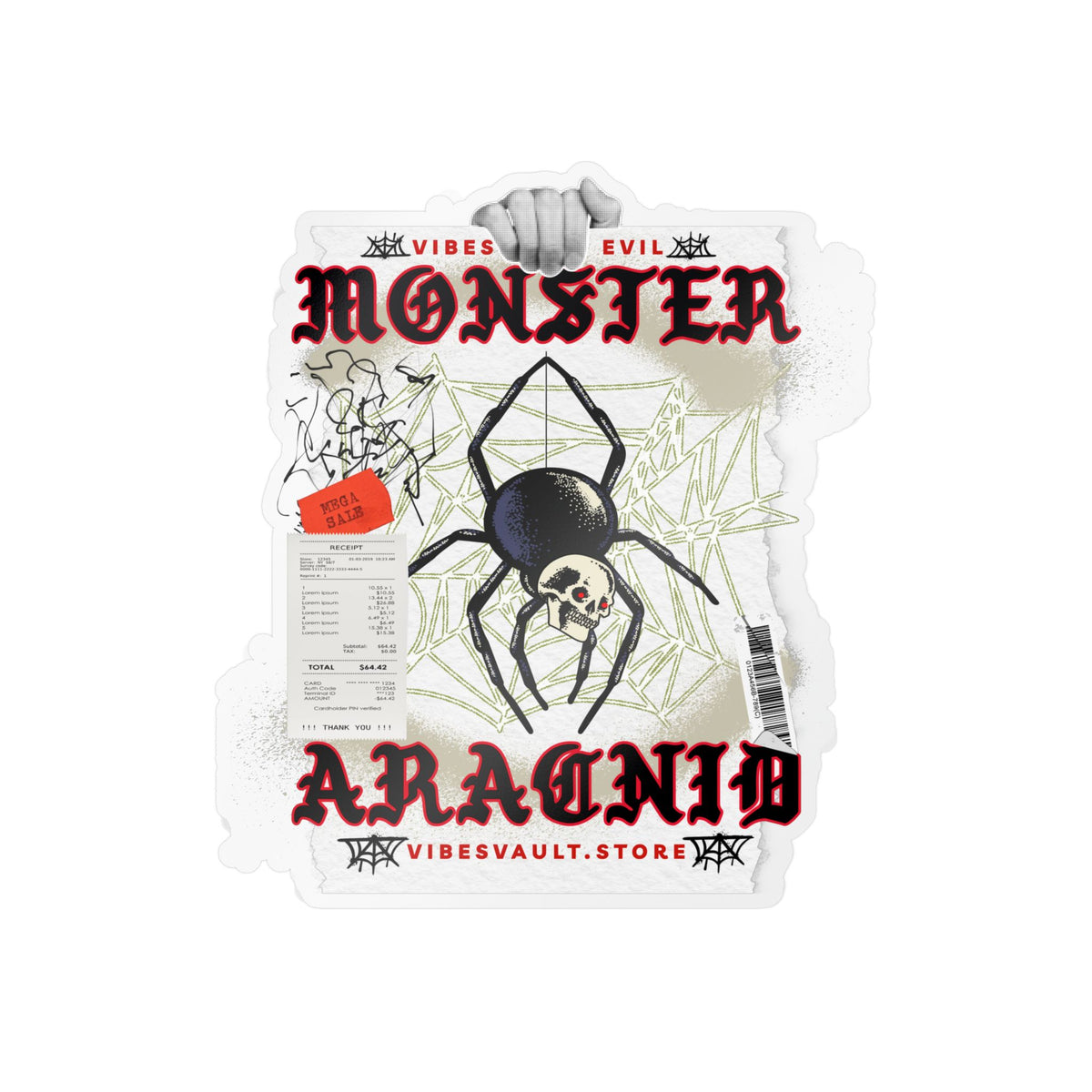 Monster Arachnid Kiss-Cut Vinyl Sticker — Gothic Spider Decal — Halloween 2026