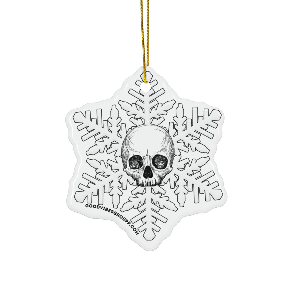 Double White Goth Skull Snowflake Christmas Ornament 1pc, 3pcs, 5pcs, or 10pcs
