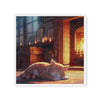 Cozy Fireplace Cat Die-Cut Magnet — Sleeping Kitten Home Décor