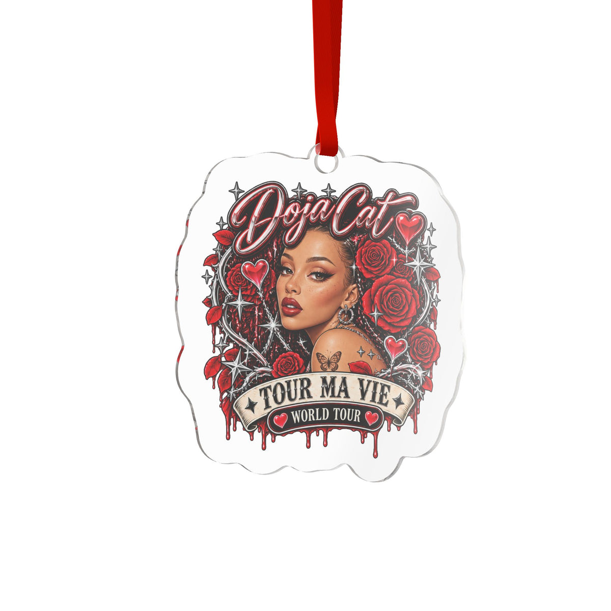 Red Roses Chrome Portrait Custom Cut Acrylic Ornament