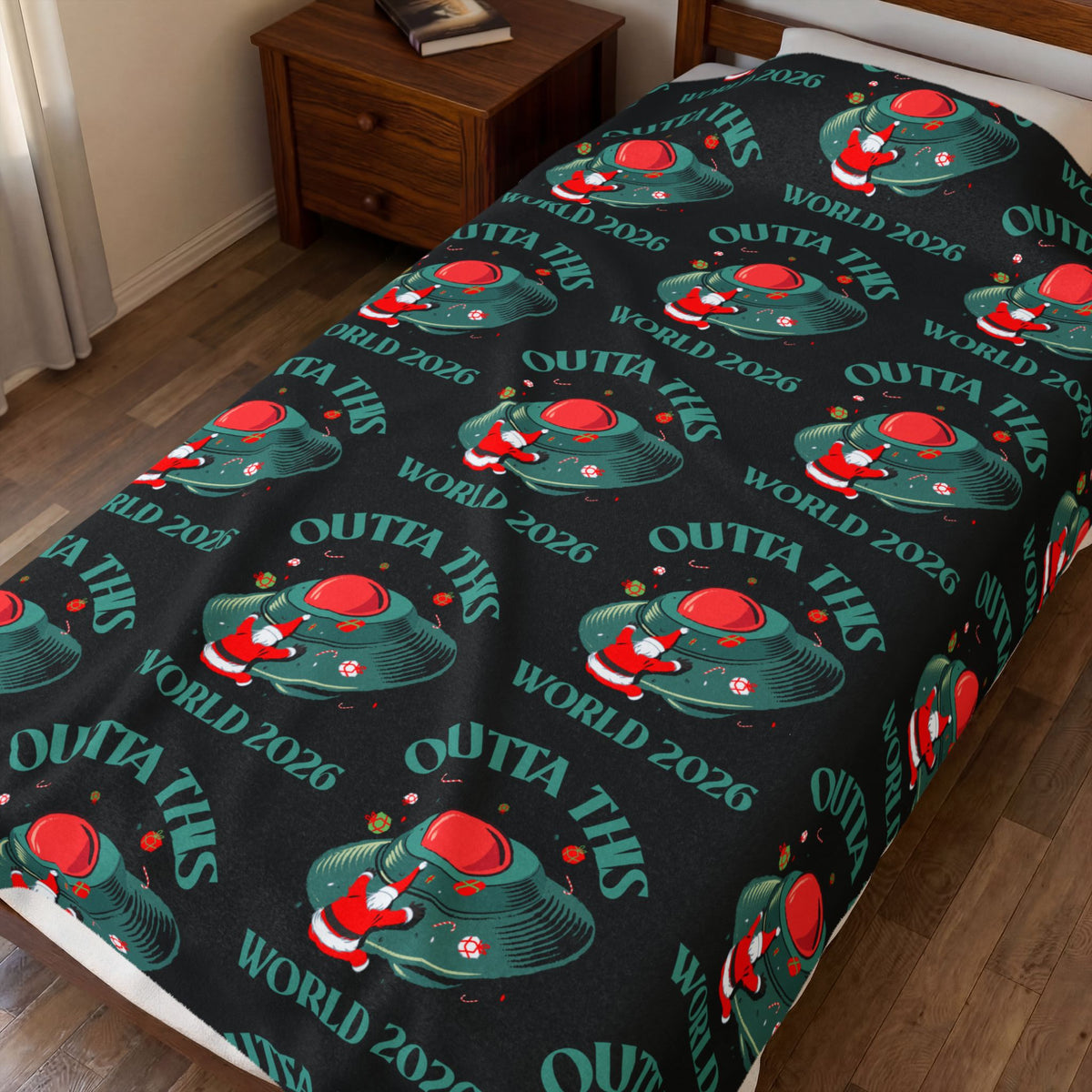 Velveteen Plush Blanket — 'Outta This World' Alien UFO Pattern (World 2026)