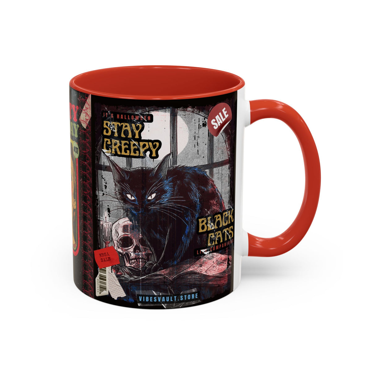 3 Book Covers Retro Vampire, Death and Black Cats Mug — Two-Tone Accent 11/15oz - Fall Halloween 2026