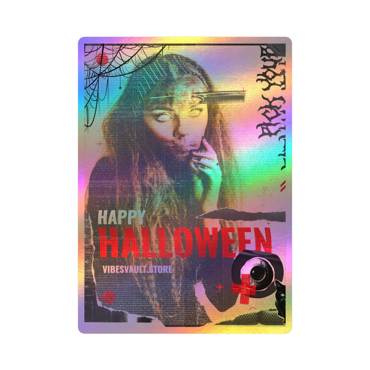 Halloween Kiss-Cut Vinyl Decal — "Happy Halloween" Horror Collage Sticker— Halloween 2026