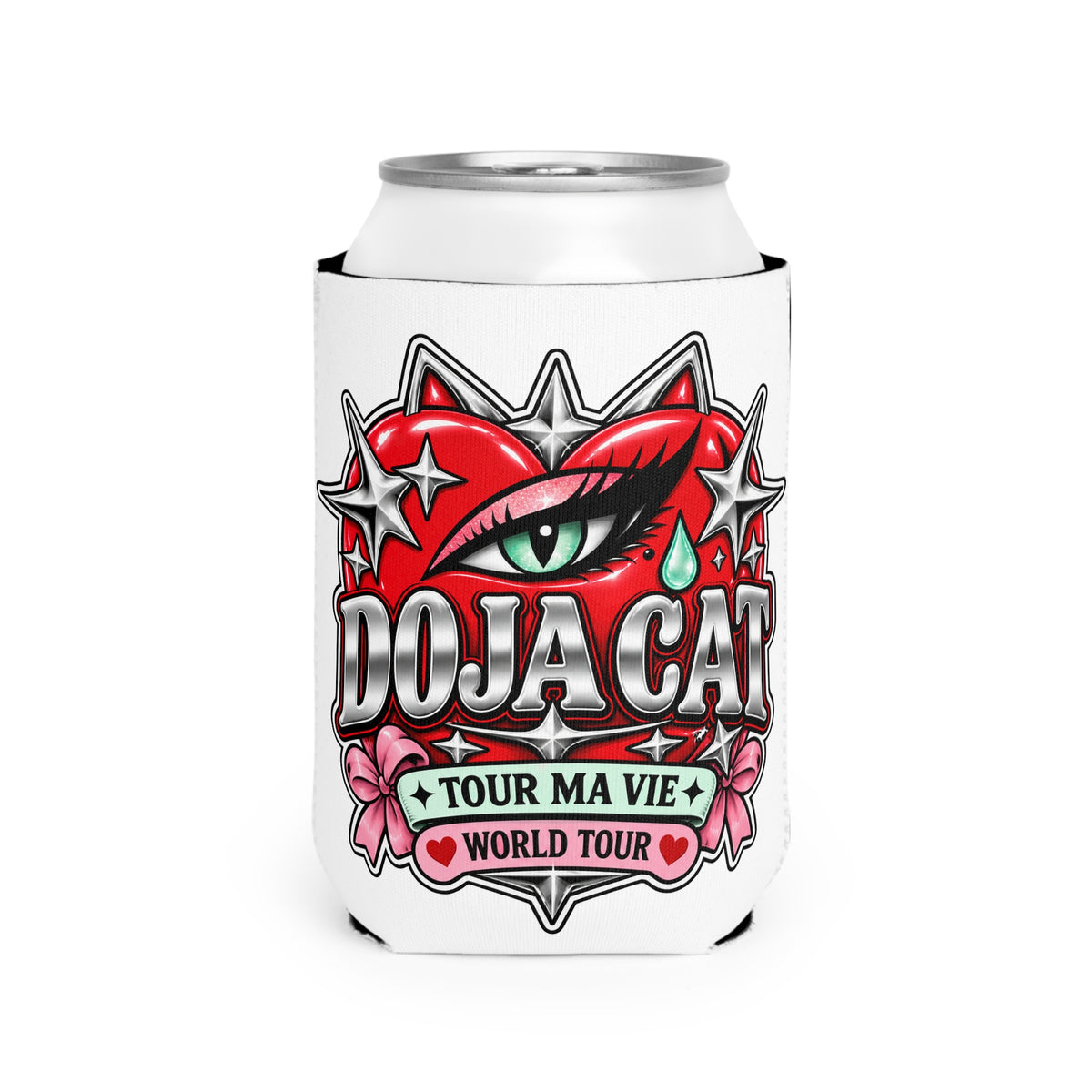 Red Heart Chrome Eye Can Cooler Sleeve