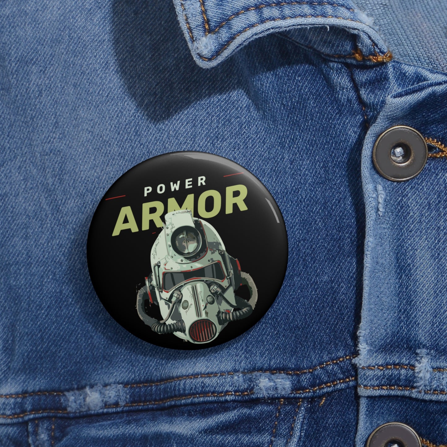 Power Armor Pin Button — Fallout-Inspired Retro Game Helmet Badge