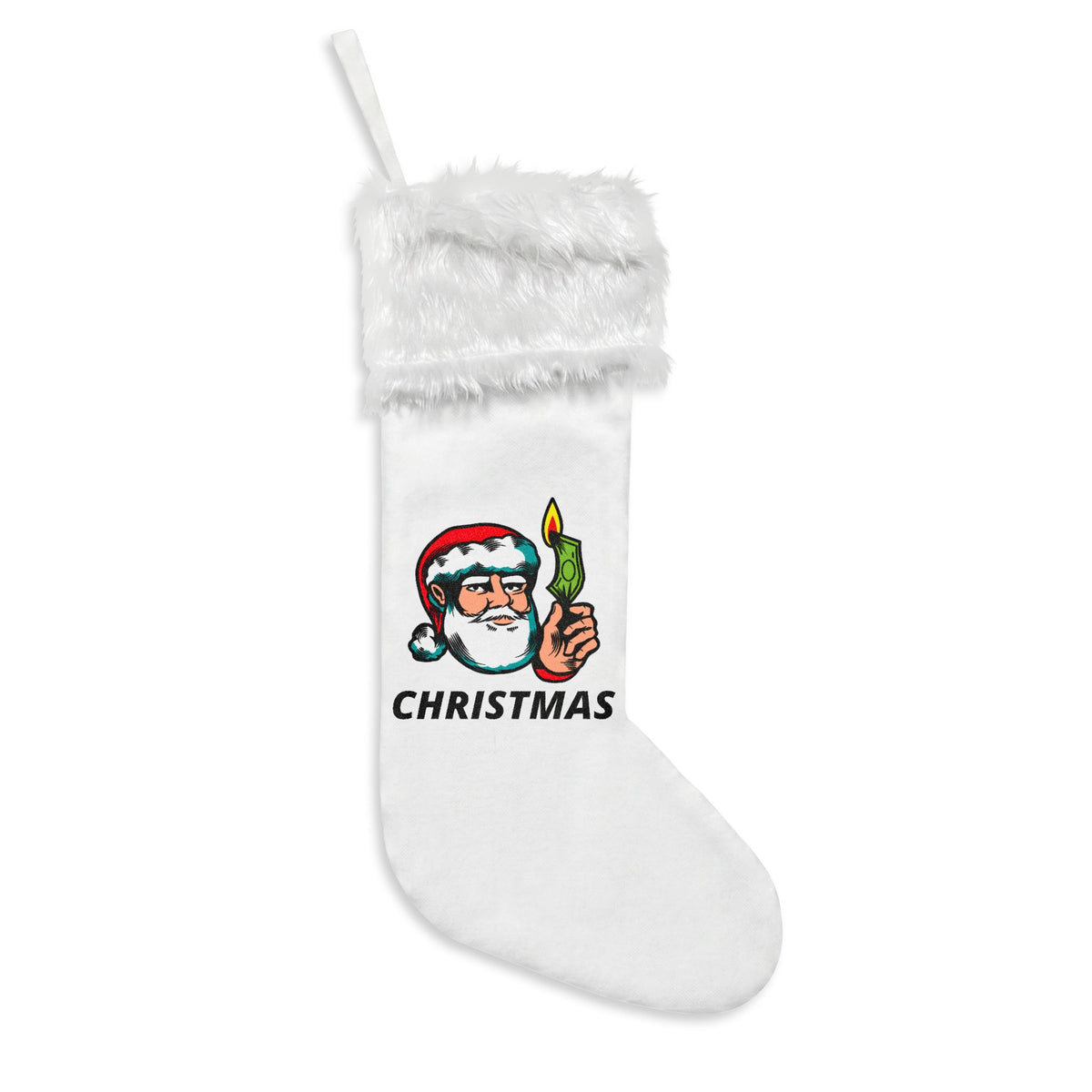 HOLIDAY Santa Burning Money Christmas Stockings (Flannel)