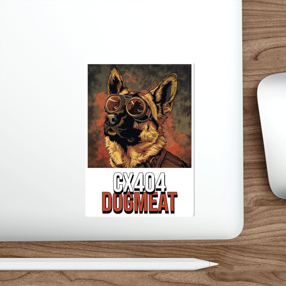 Fallout Inspired Dogmeat CX404 Sticker — Retro Pilot German Shepherd Die-Cut Sticker