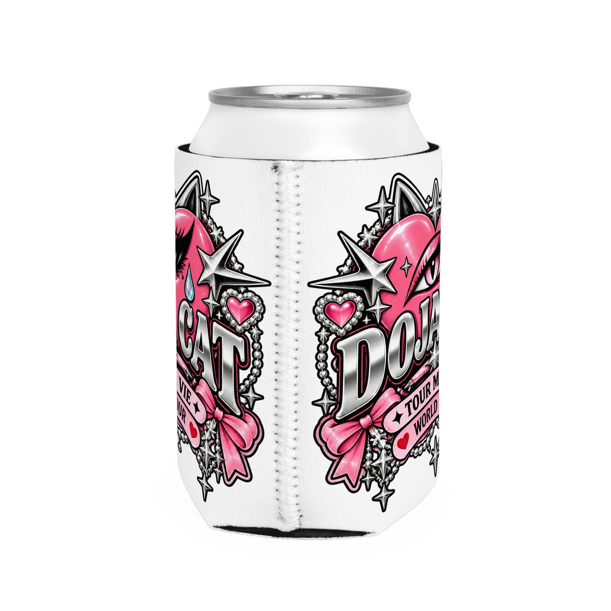 Pink Heart Chrome Eye Can Cooler Sleeve