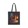 Cozy Fireplace Cat Canvas Tote Bag — 'I Could Stay Here' Autumn Bookbag