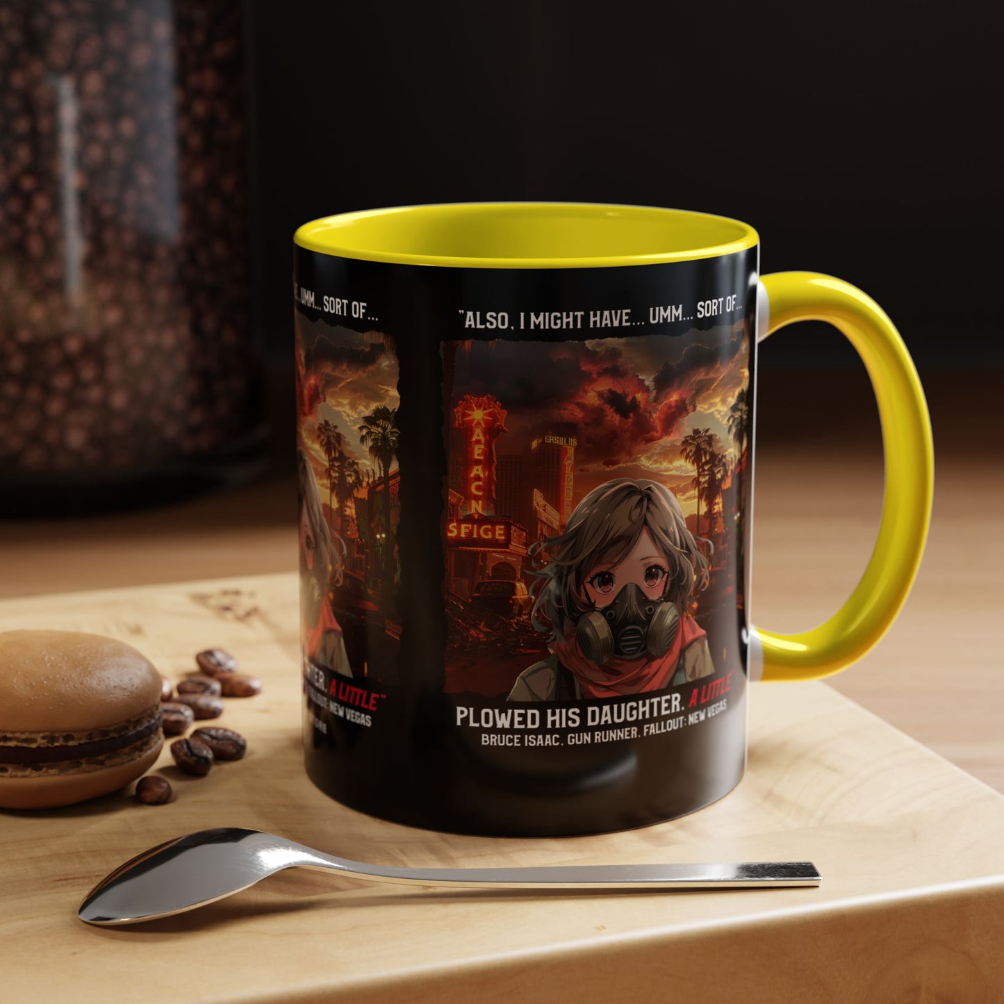 Post-Apocalyptic Anime Coffee Mug — 'Also, I Might Have...Umm...Sort Of' Gas Mask Girl