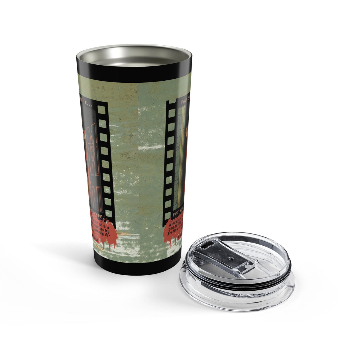 Vampire Coffee Vintage Film Reel 20oz Tumbler — Retro Cinema Travel Mug— Halloween 2026