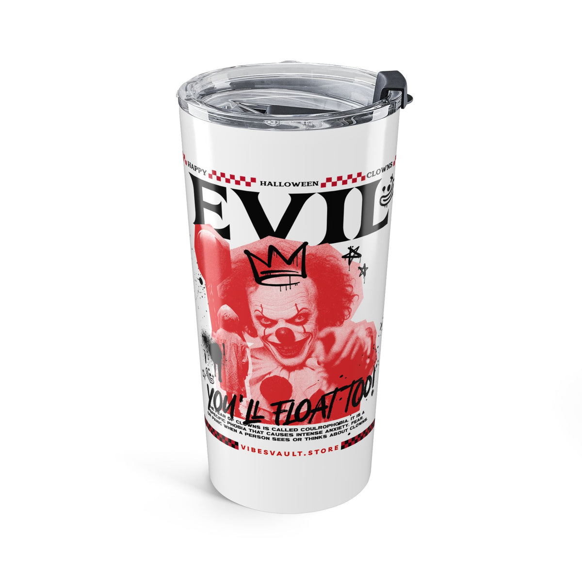 20oz Horror Clown Tumbler — You'll Float Too. Red Clown Horror Drink Cup— Halloween 2026