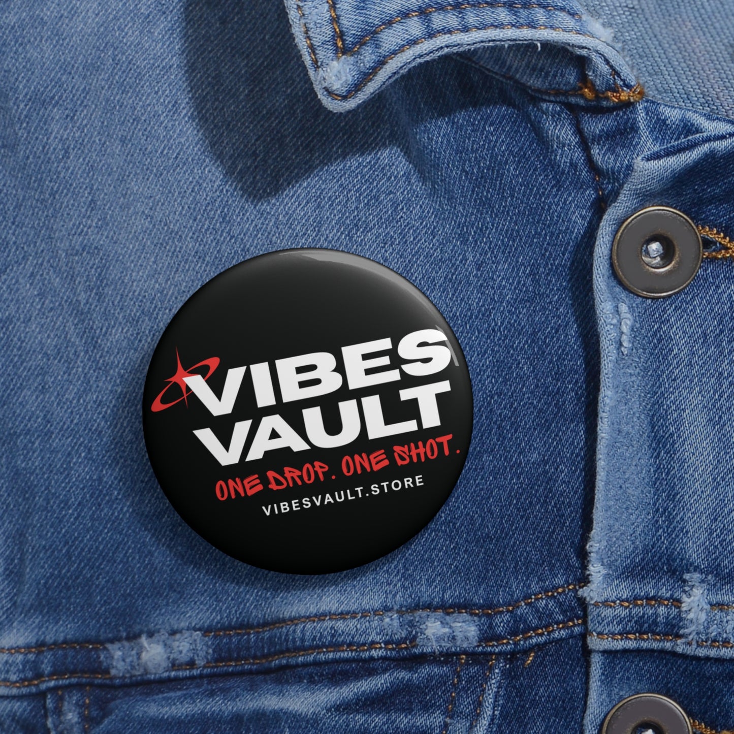 Vibes Vault Logo Pin Button with Starburst