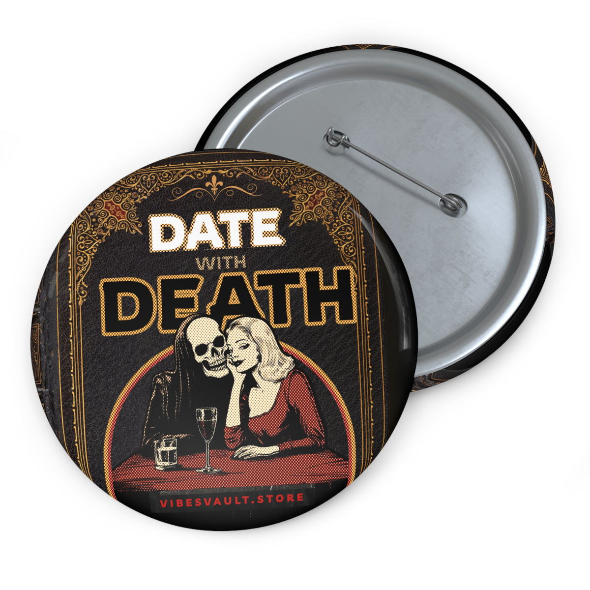 Date With Death Book Cover Badge- Dracula Pin Badge - Fall Halloween 2026