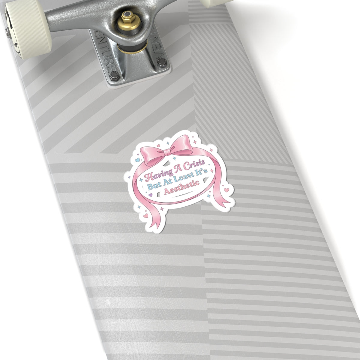 Having A Crisis But At Least It's Aesthetic Kiss-Cut Sticker | Coquette Ribbon Humor, Pastel Lace Aesthetic